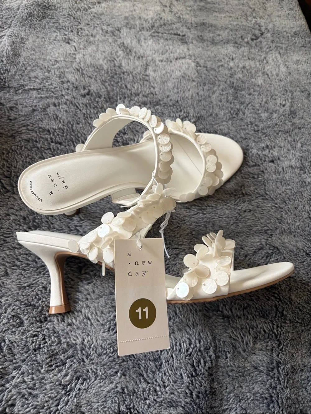 a new day White Floral Appliqué Heeled Sandals